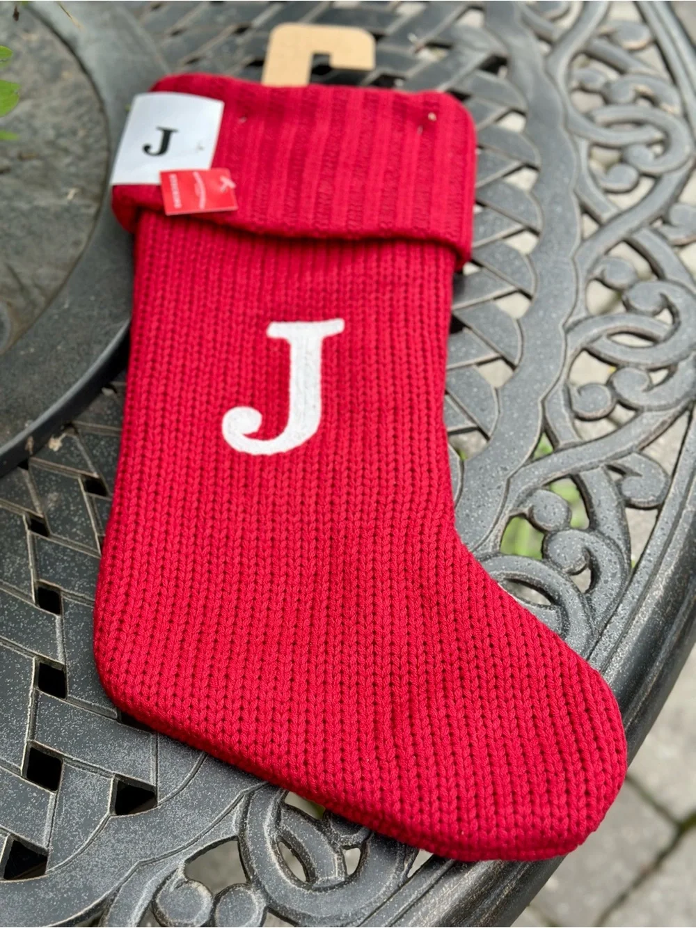 Target Wondershop Red Knit Monogram J Christmas Stocking NWT 17 inches